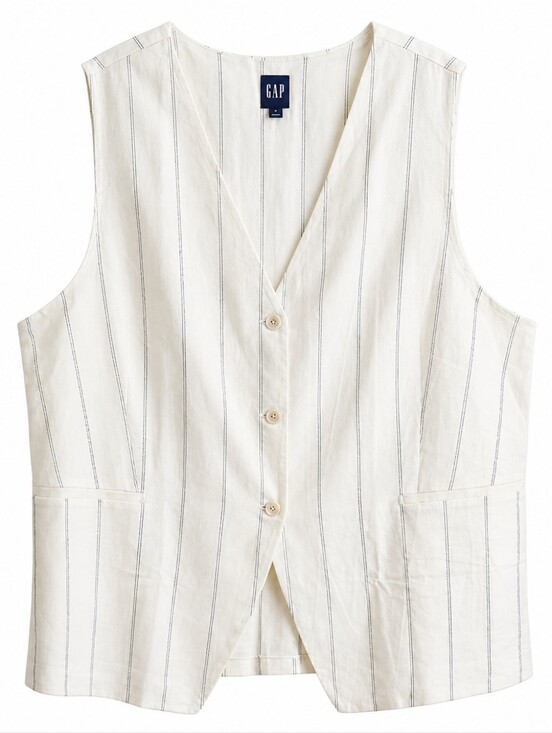 GAP Tops - GAP Women's White And Navy Striped Linen Button Down Vest XXL